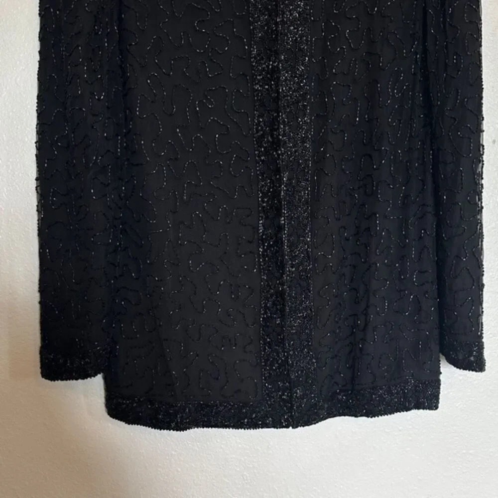 Vintage Silky Nites NY Beaded Pure Silk Blouse Jacket Small Formal Cocktail 90s